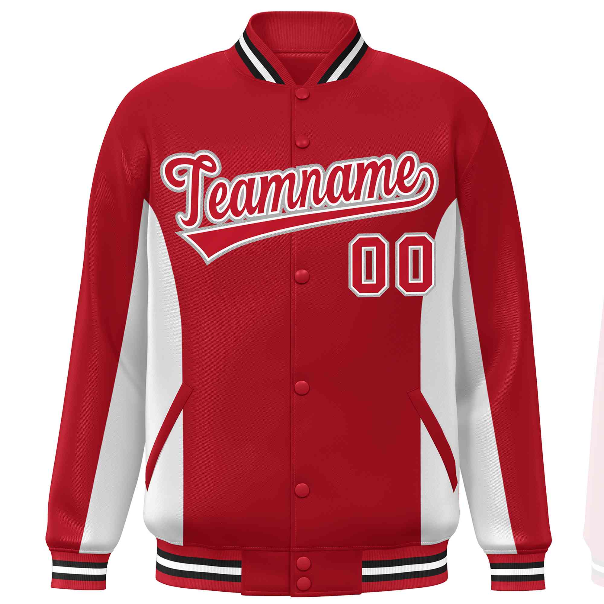 Custom Red White Varsity Full-Snap Color Block Letterman Baseball Jacket