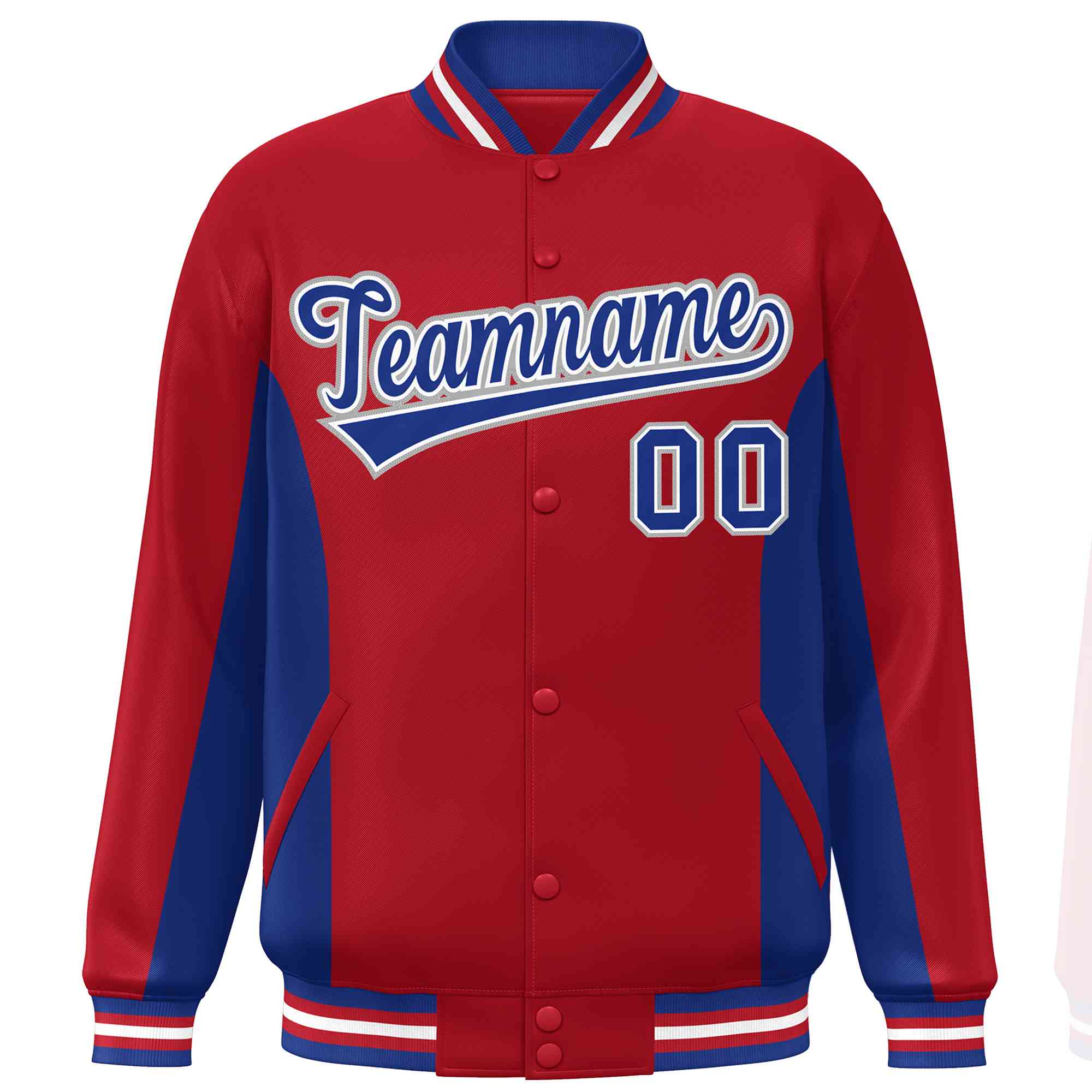 Custom Red Royal Varsity Full-Snap Color Block Letterman Baseball Jacket