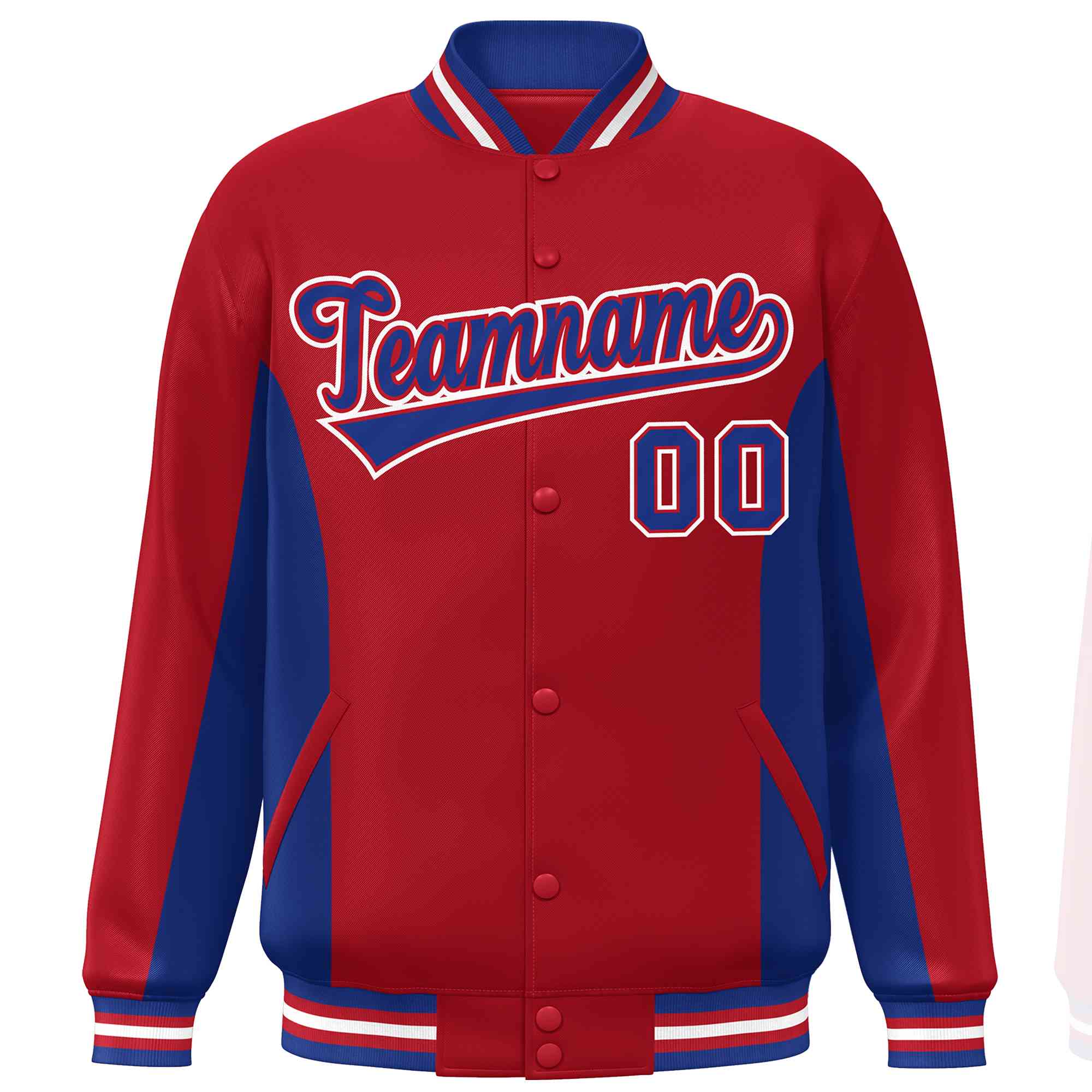 Custom Red Royal Varsity Full-Snap Color Block Letterman Baseball Jacket