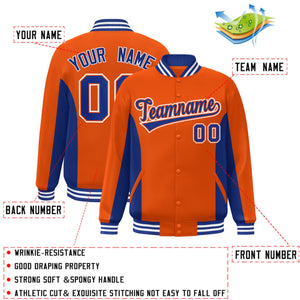 Custom Orange Royal Varsity Full-Snap Color Block Letterman Baseball Jacket