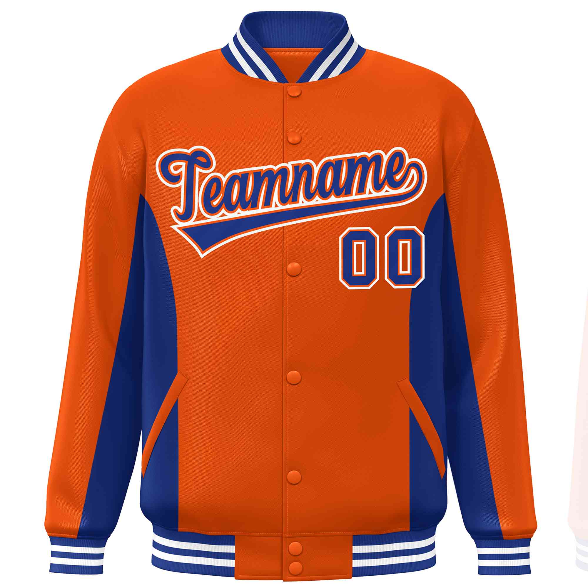 Custom Orange Royal Varsity Full-Snap Color Block Letterman Baseball Jacket