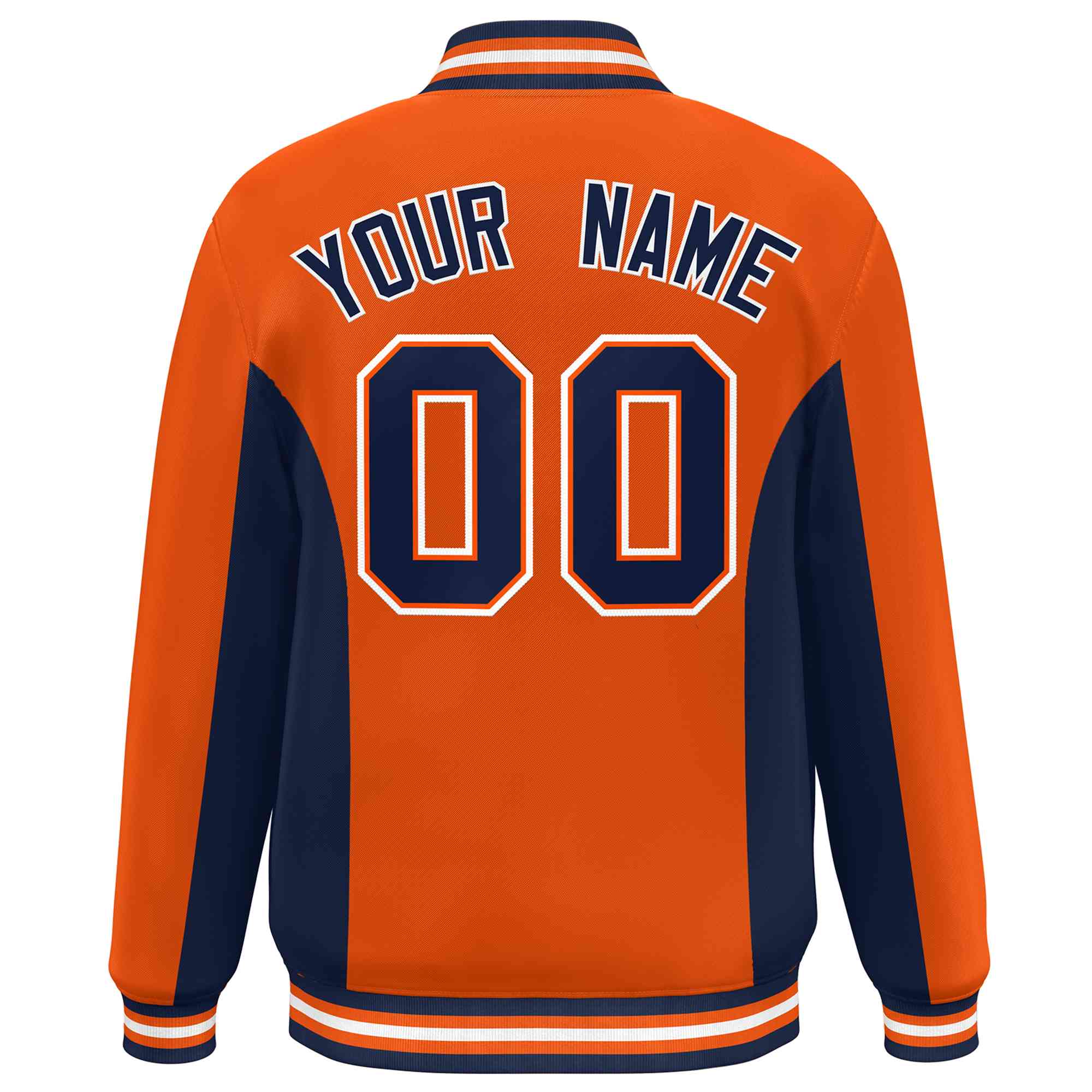 Custom Orange Navy Varsity Full-Snap Color Block Letterman Baseball Jacket