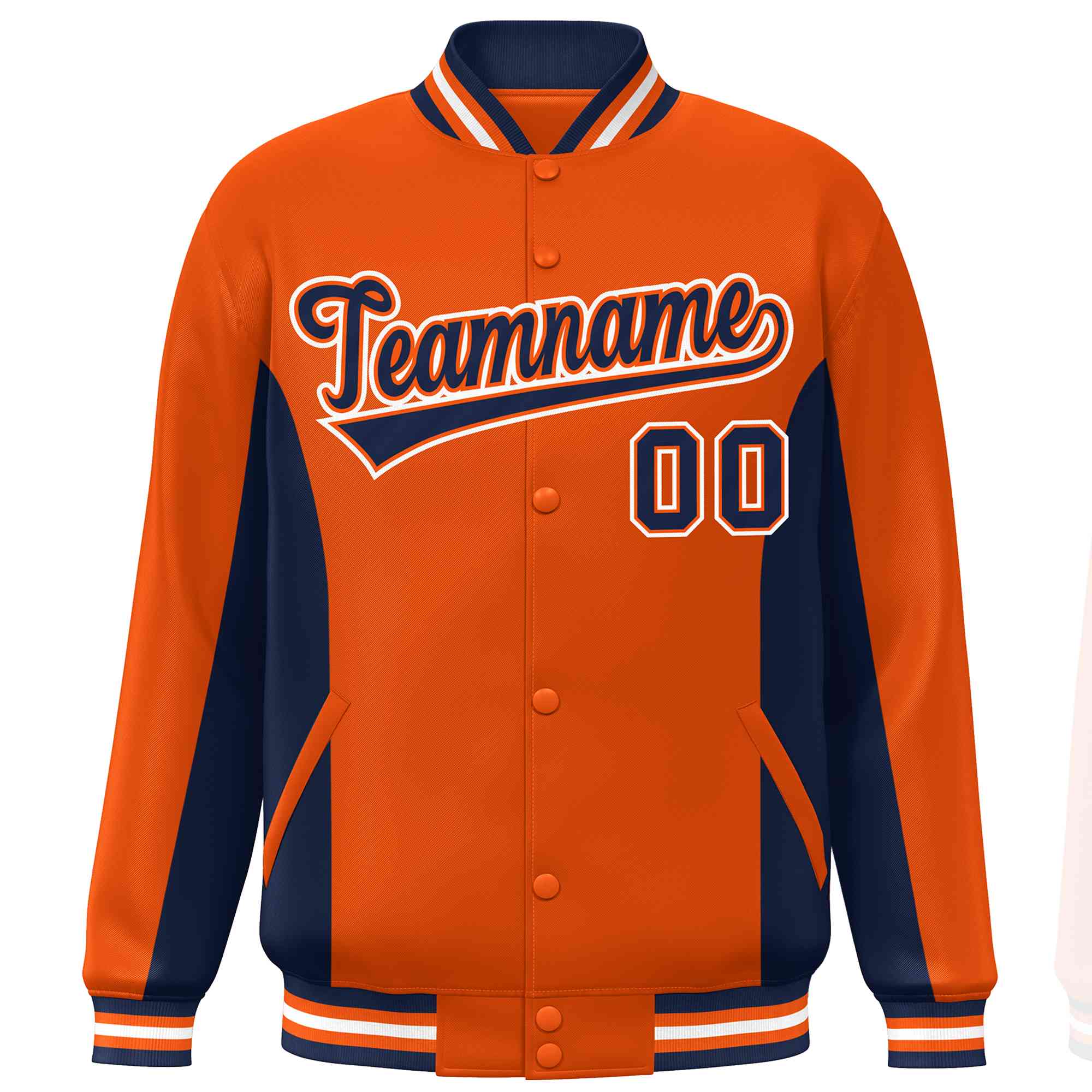 Custom Orange Navy Varsity Full-Snap Color Block Letterman Baseball Jacket