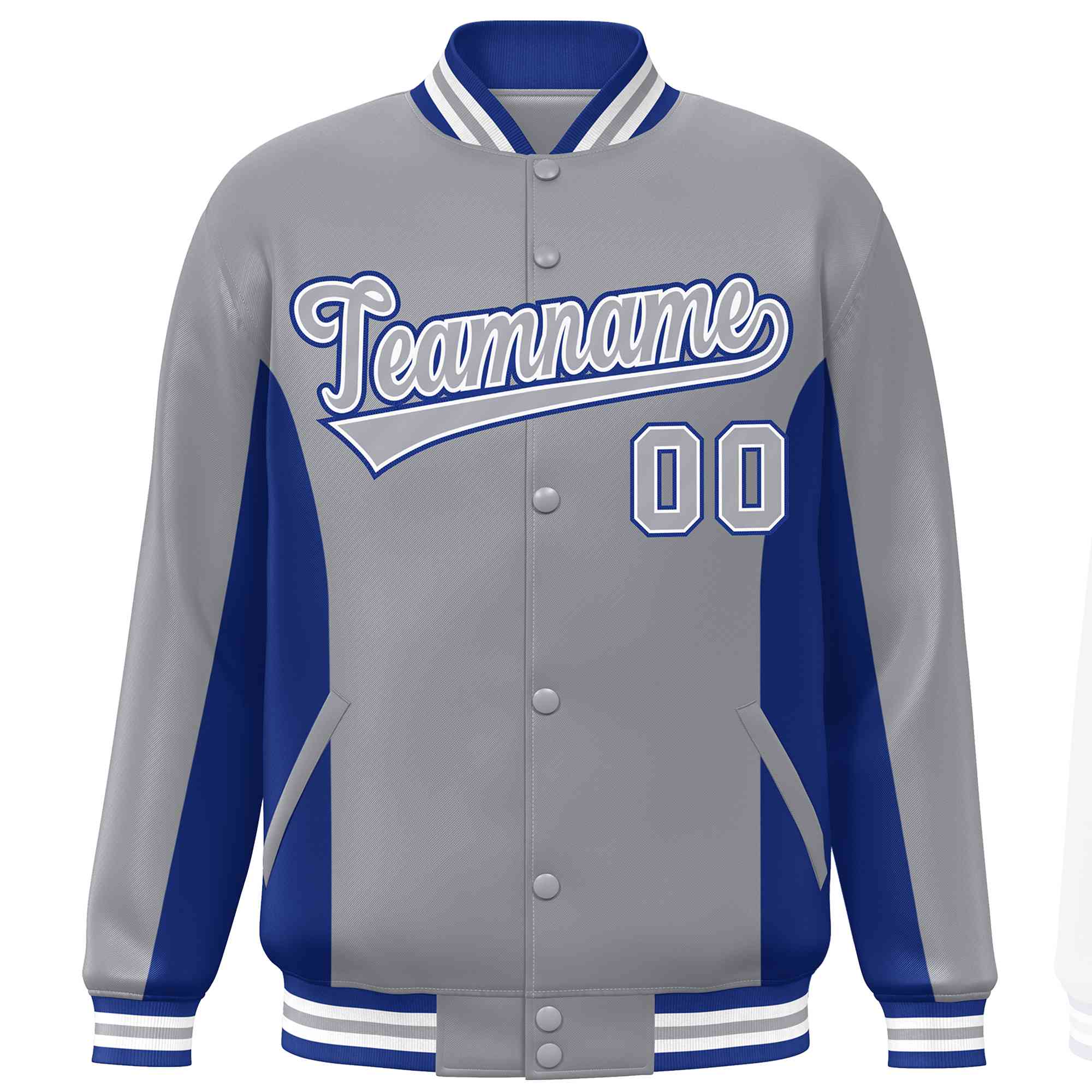 Custom Gray Royal Varsity Full-Snap Color Block Letterman Baseball Jacket