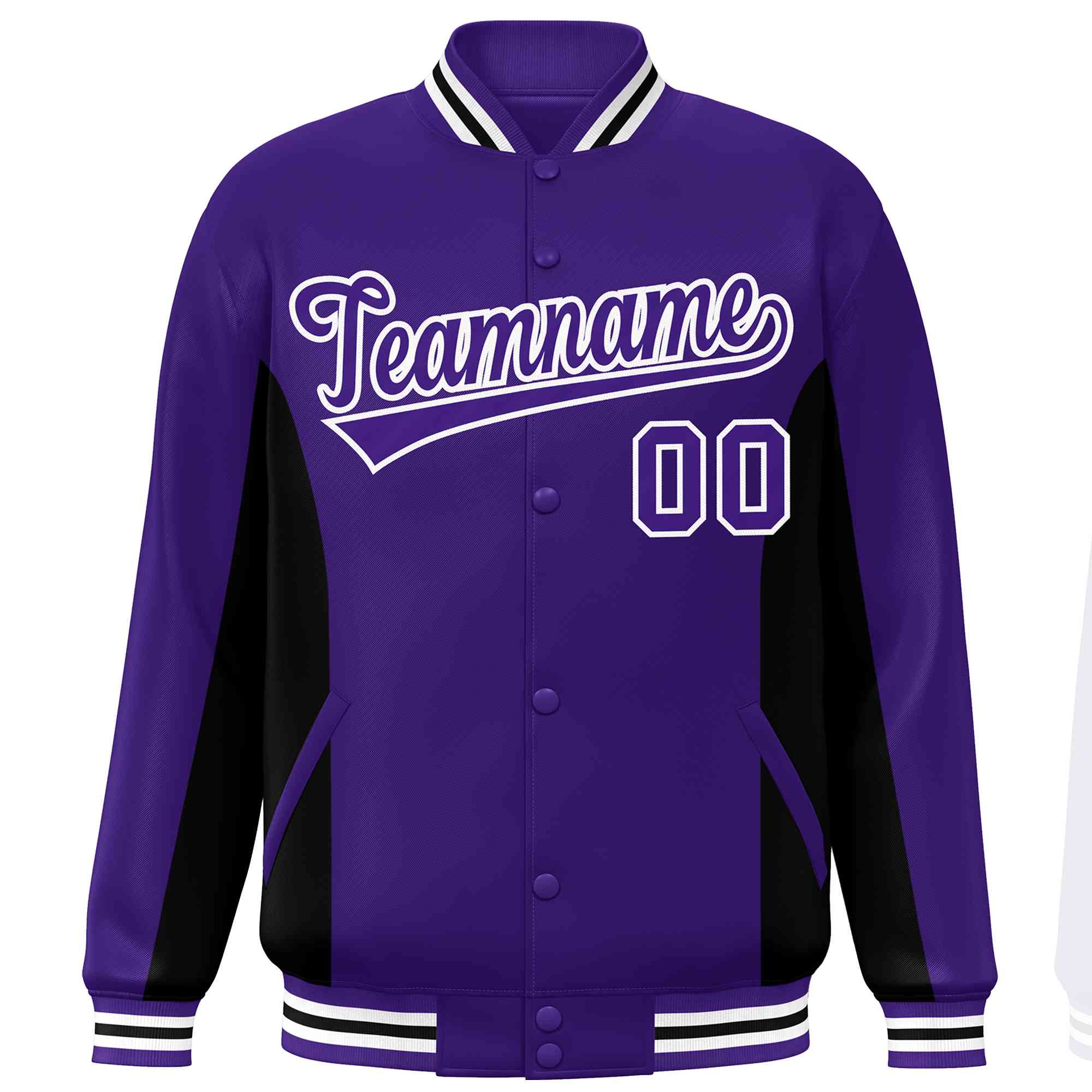 Custom Purple Black Varsity Full-Snap Color Block Letterman Baseball Jacket