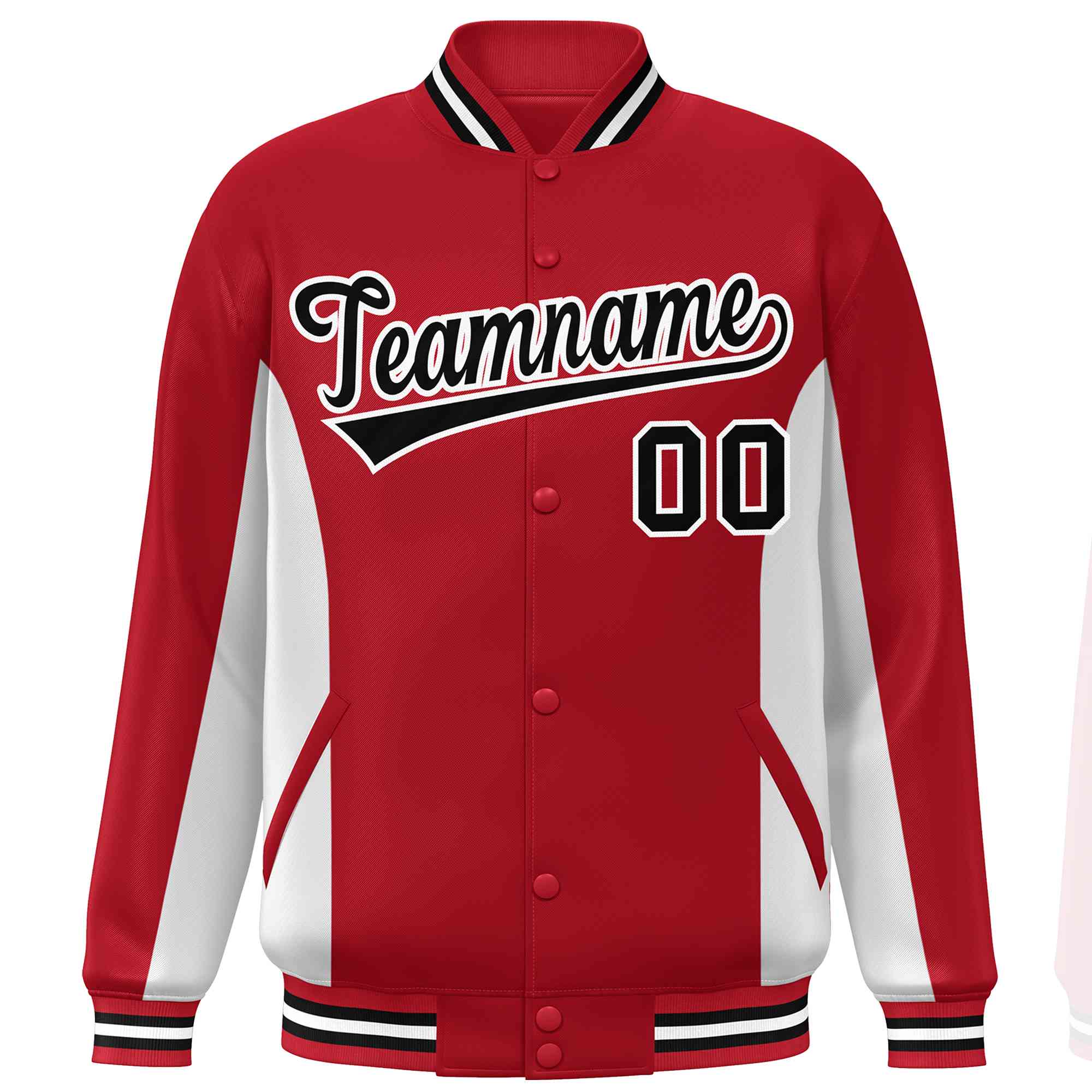 Custom Red White-Black Varsity Full-Snap Color Block Letterman Baseball Jacket