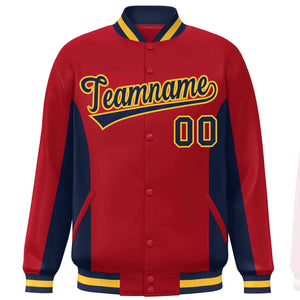 Custom Red Navy Varsity Full-Snap Color Block Letterman Baseball Jacket