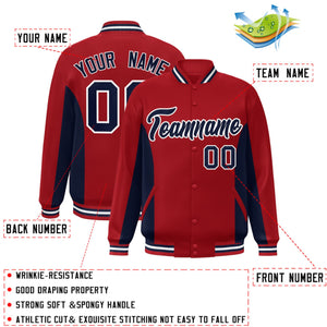 Custom Red Navy Varsity Full-Snap Color Block Letterman Baseball Jacket