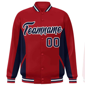 Custom Red Navy Varsity Full-Snap Color Block Letterman Baseball Jacket