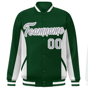 Custom Green White-Gray Varsity Full-Snap Color Block Letterman Baseball Jacket