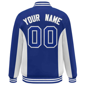 Custom Royal White Varsity Full-Snap Color Block Letterman Baseball Jacket