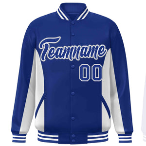 Custom Royal White Varsity Full-Snap Color Block Letterman Baseball Jacket