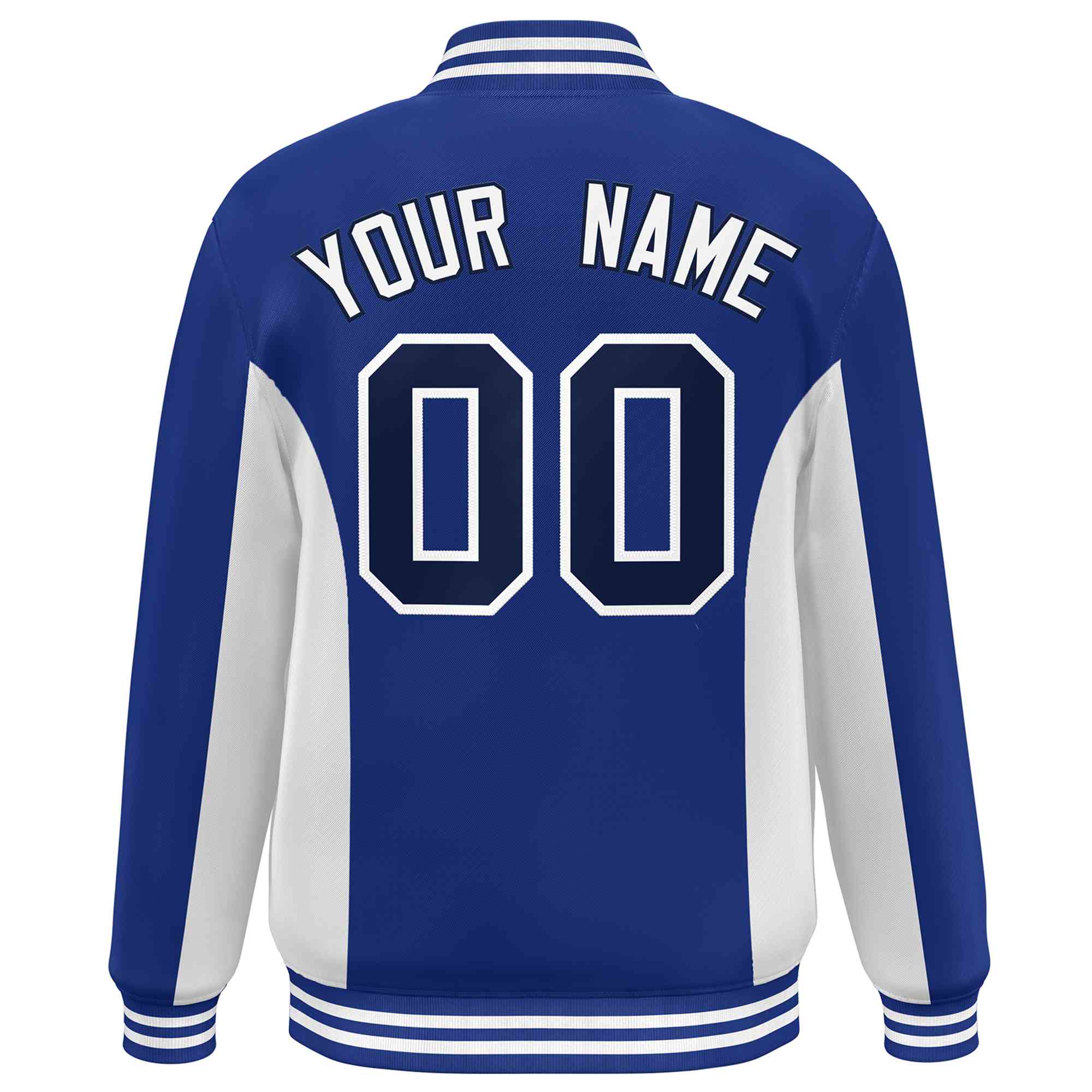 Custom Royal White-Navy Varsity Full-Snap Color Block Letterman Baseball Jacket