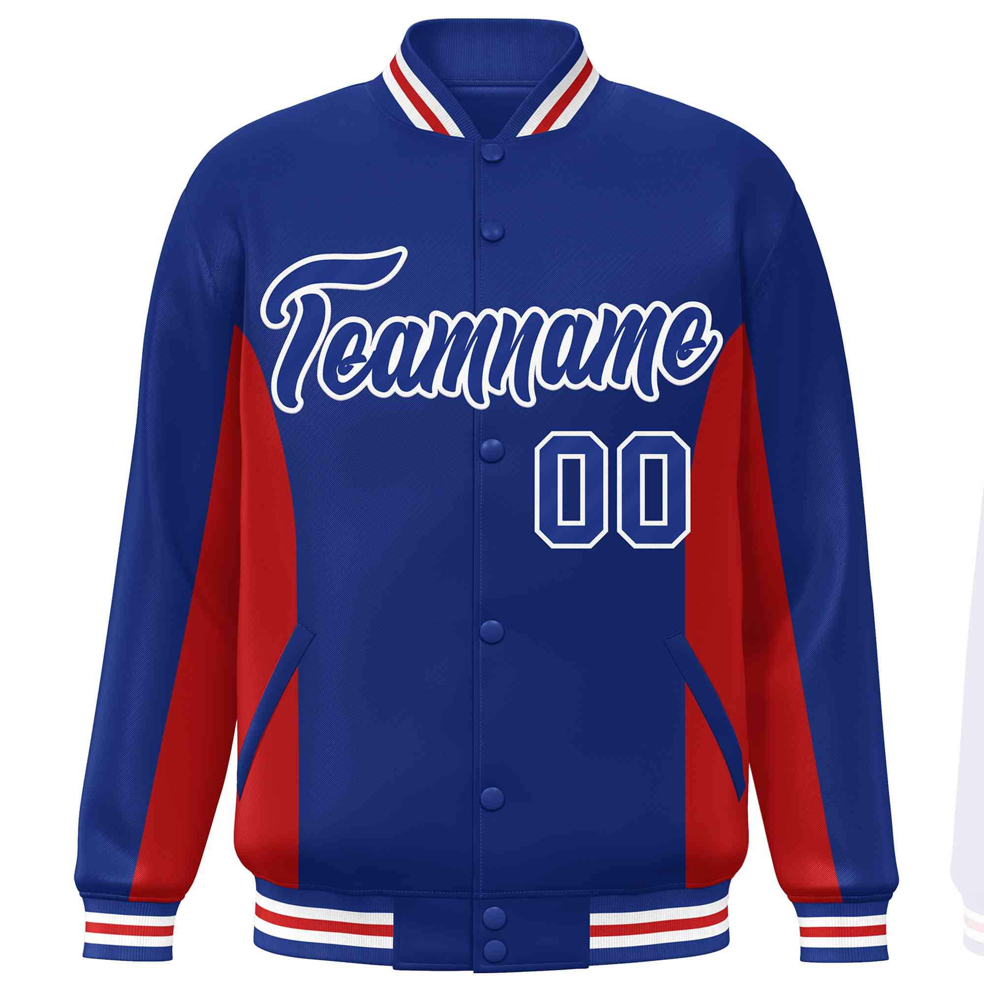 Custom Royal Red Varsity Full-Snap Color Block Letterman Baseball Jacket