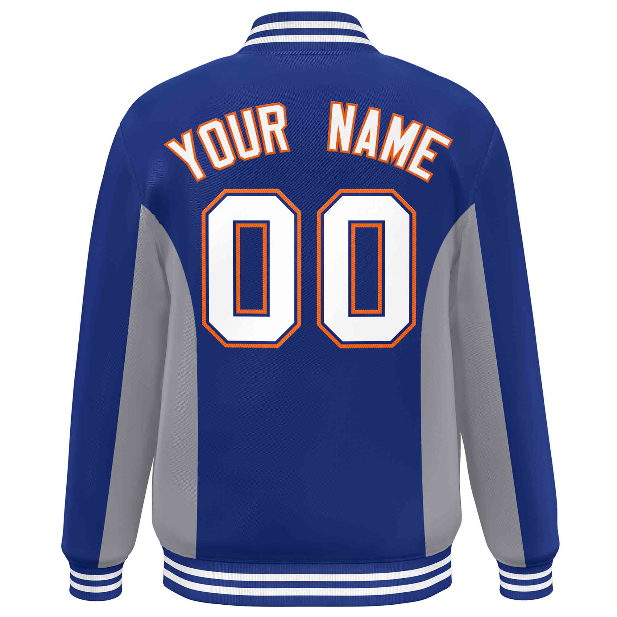 Custom Royal Gray-White Varsity Full-Snap Color Block Letterman Baseball Jacket