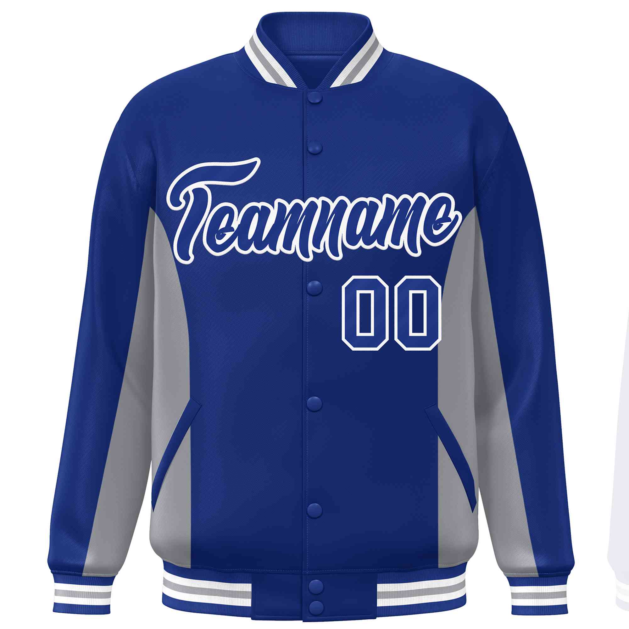 Custom Royal Gray Varsity Full-Snap Color Block Letterman Baseball Jacket