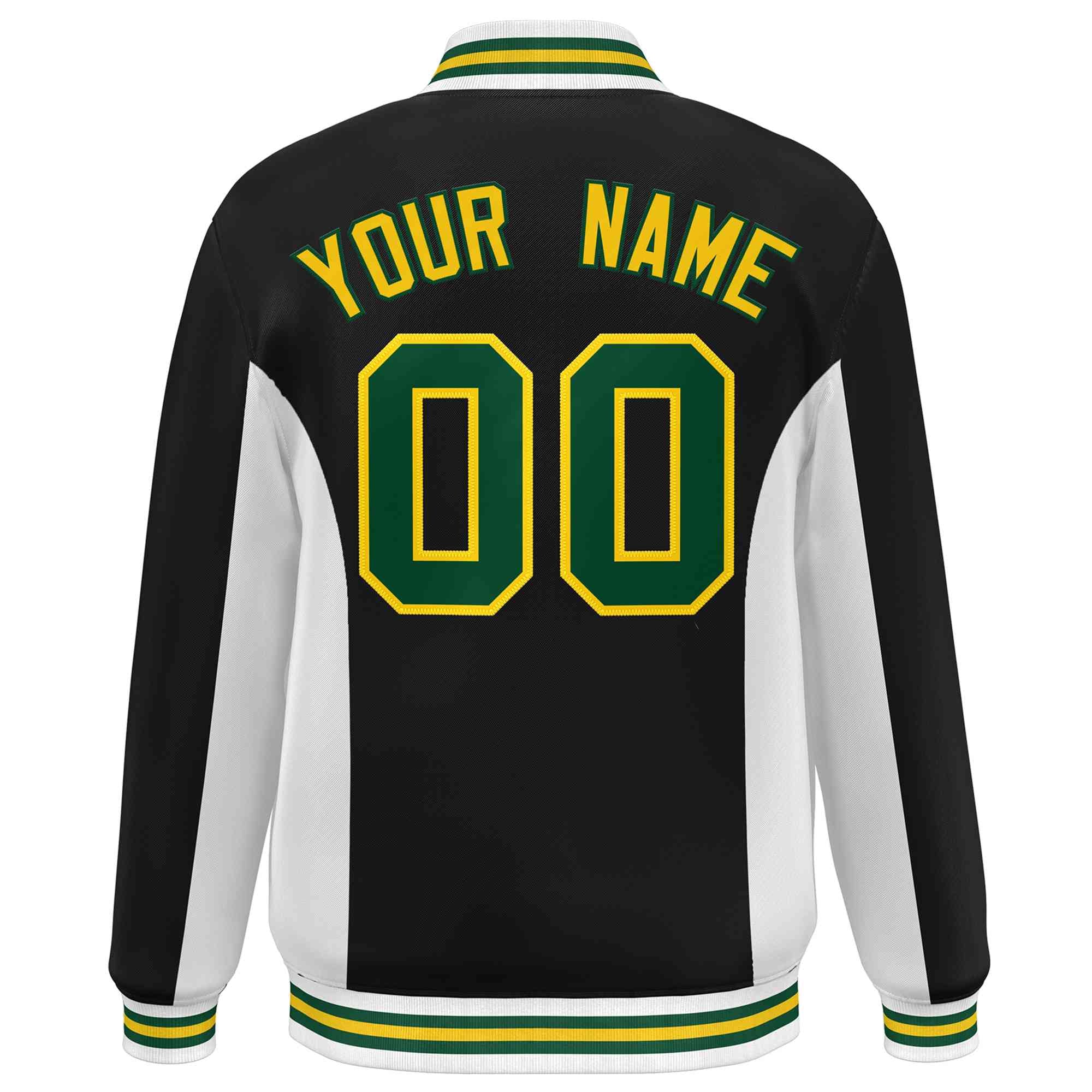 Custom Black White-Green Varsity Full-Snap Color Block Letterman Baseball Jacket