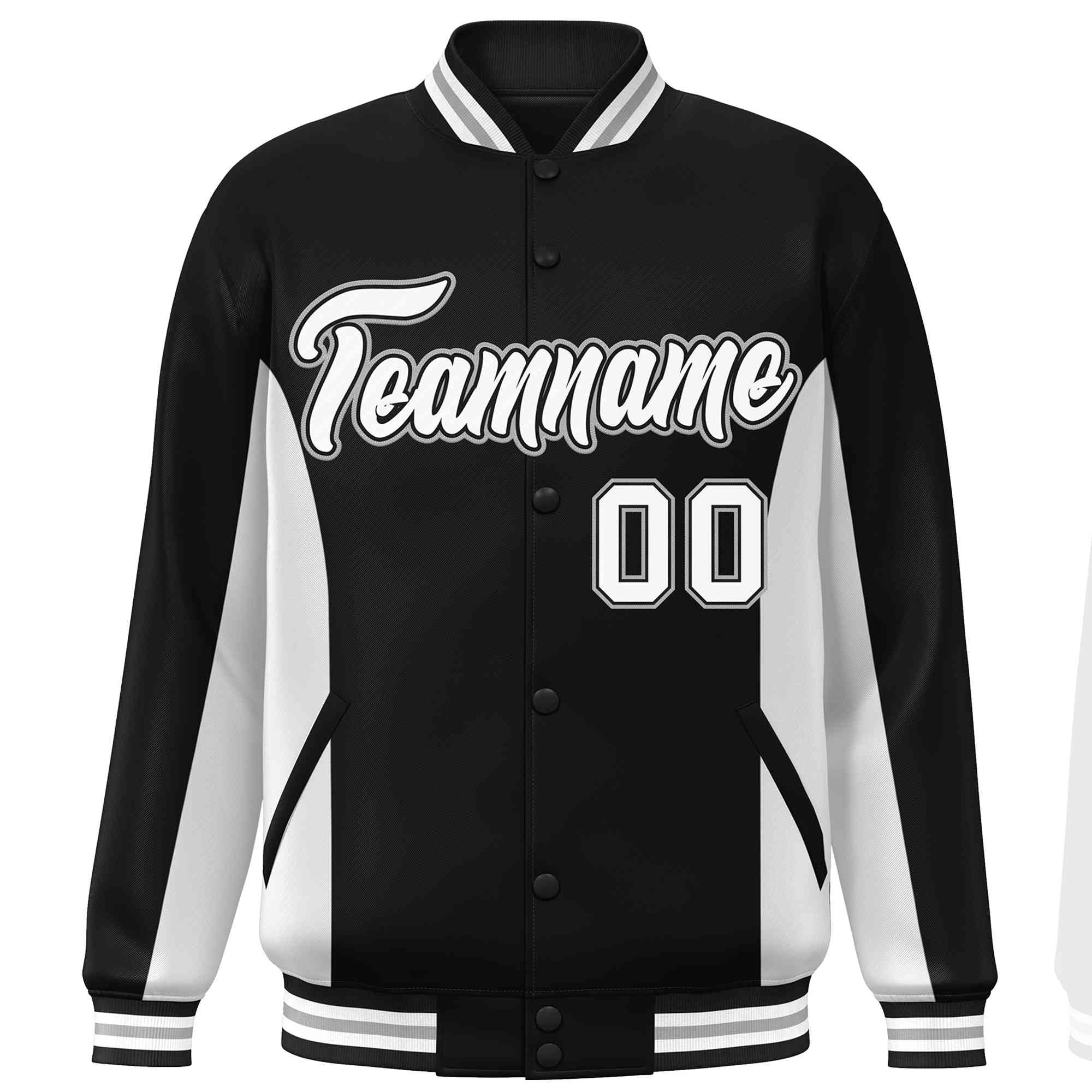 Custom Black White Varsity Full-Snap Color Block Letterman Baseball Jacket