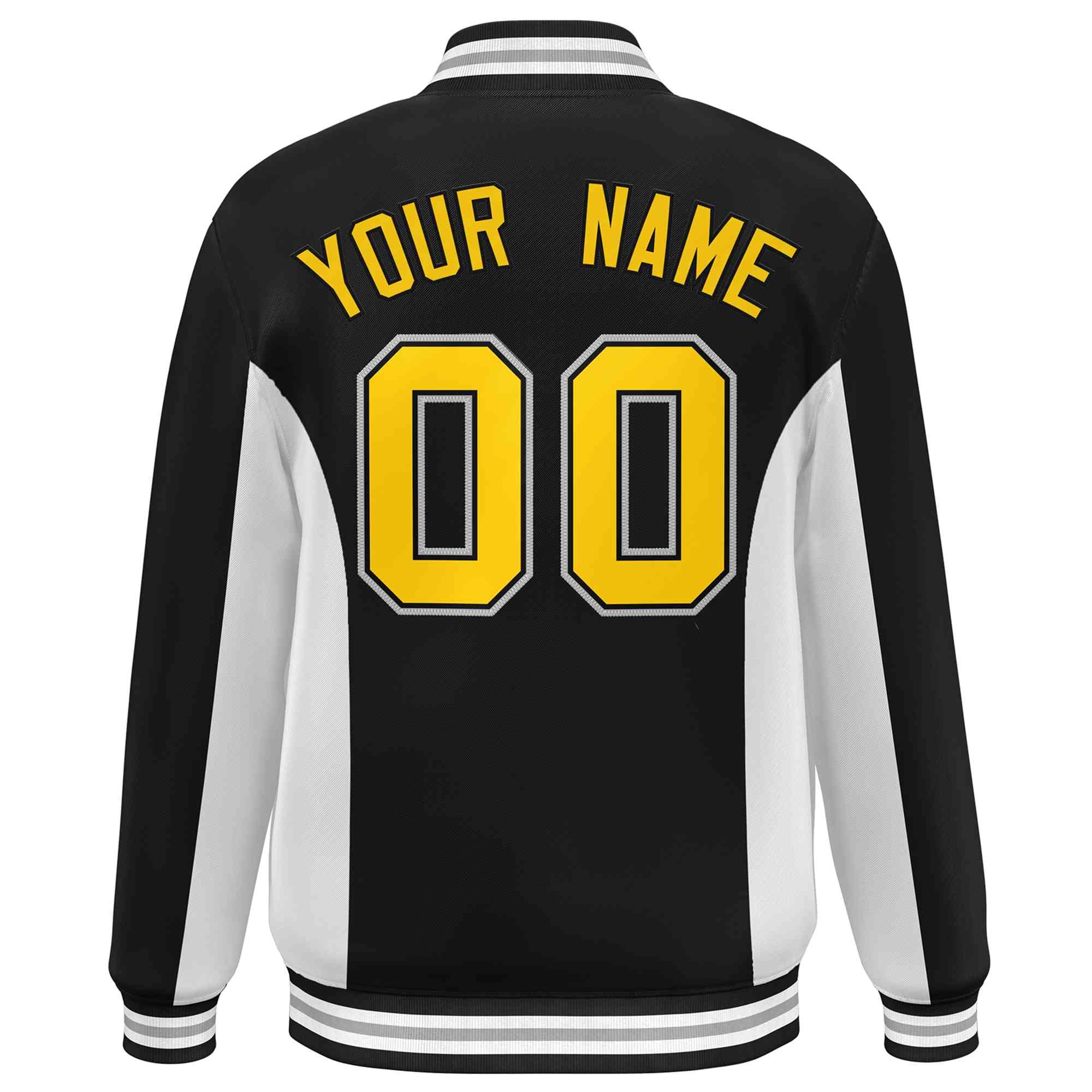 Custom Black White-Gold Varsity Full-Snap Color Block Letterman Baseball Jacket