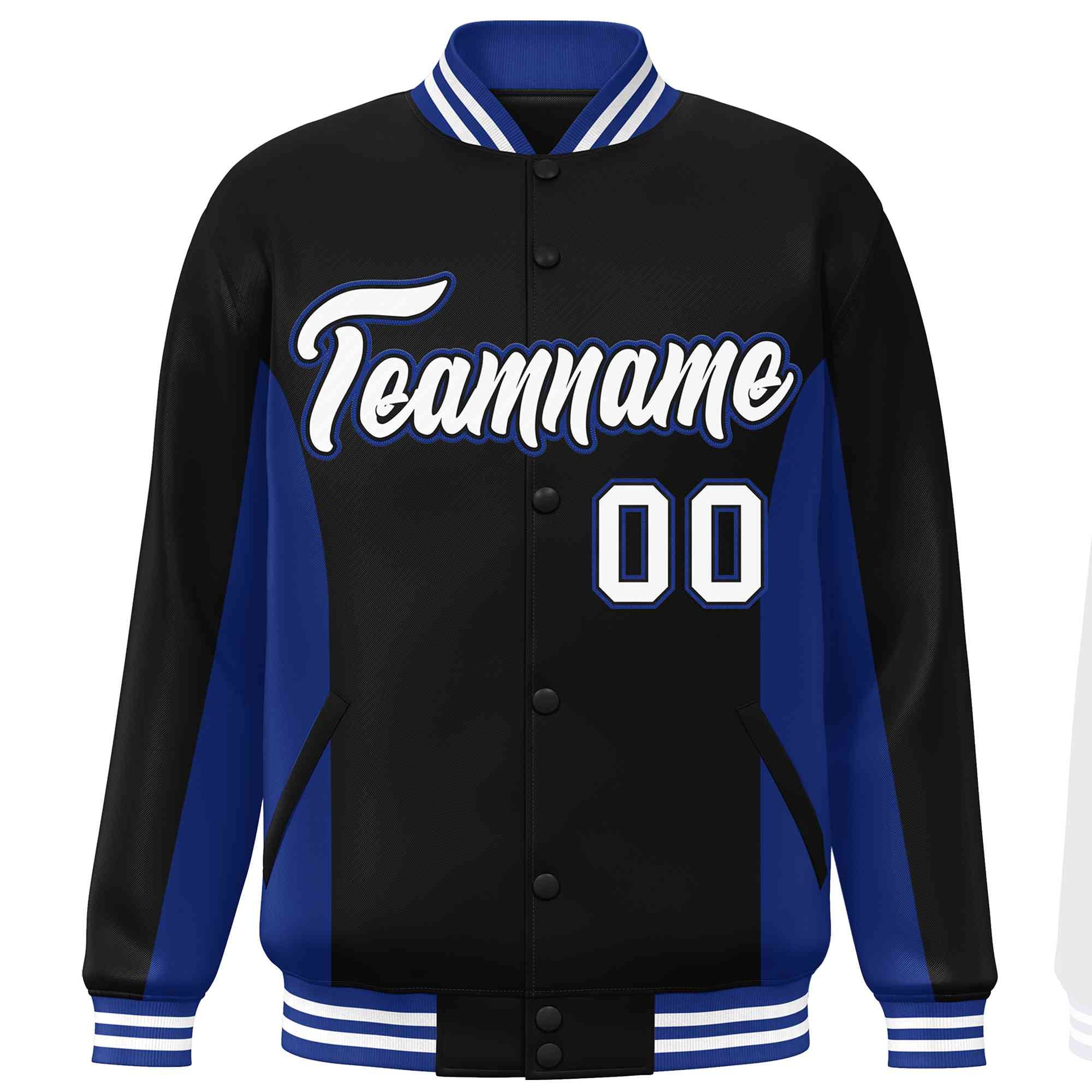 Custom Black Royal-White Varsity Full-Snap Color Block Letterman Baseball Jacket