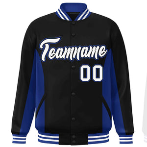 Custom Black Royal-White Varsity Full-Snap Color Block Letterman Baseball Jacket