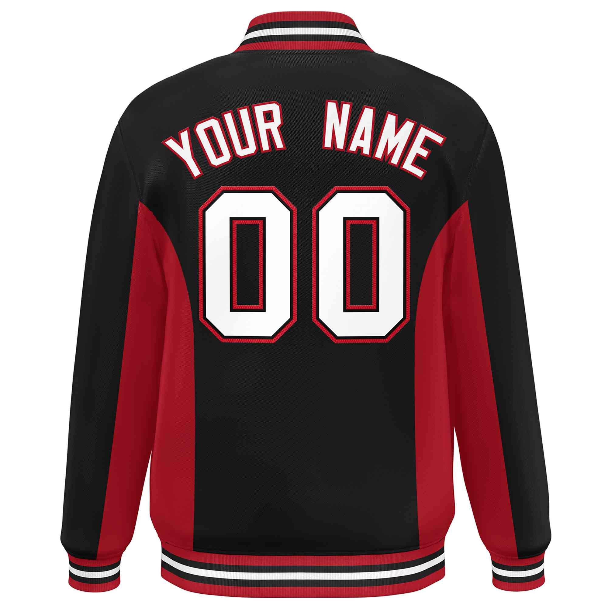 Custom Black Red-White Varsity Full-Snap Color Block Letterman Baseball Jacket