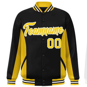 Custom Black Gold Varsity Full-Snap Color Block Letterman Baseball Jacket