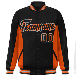 Custom Black Orange Varsity Full-Snap Color Block Letterman Baseball Jacket