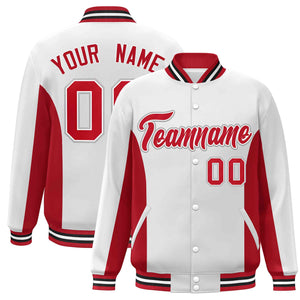 Custom White Red Varsity Full-Snap Color Block Letterman Baseball Jacket