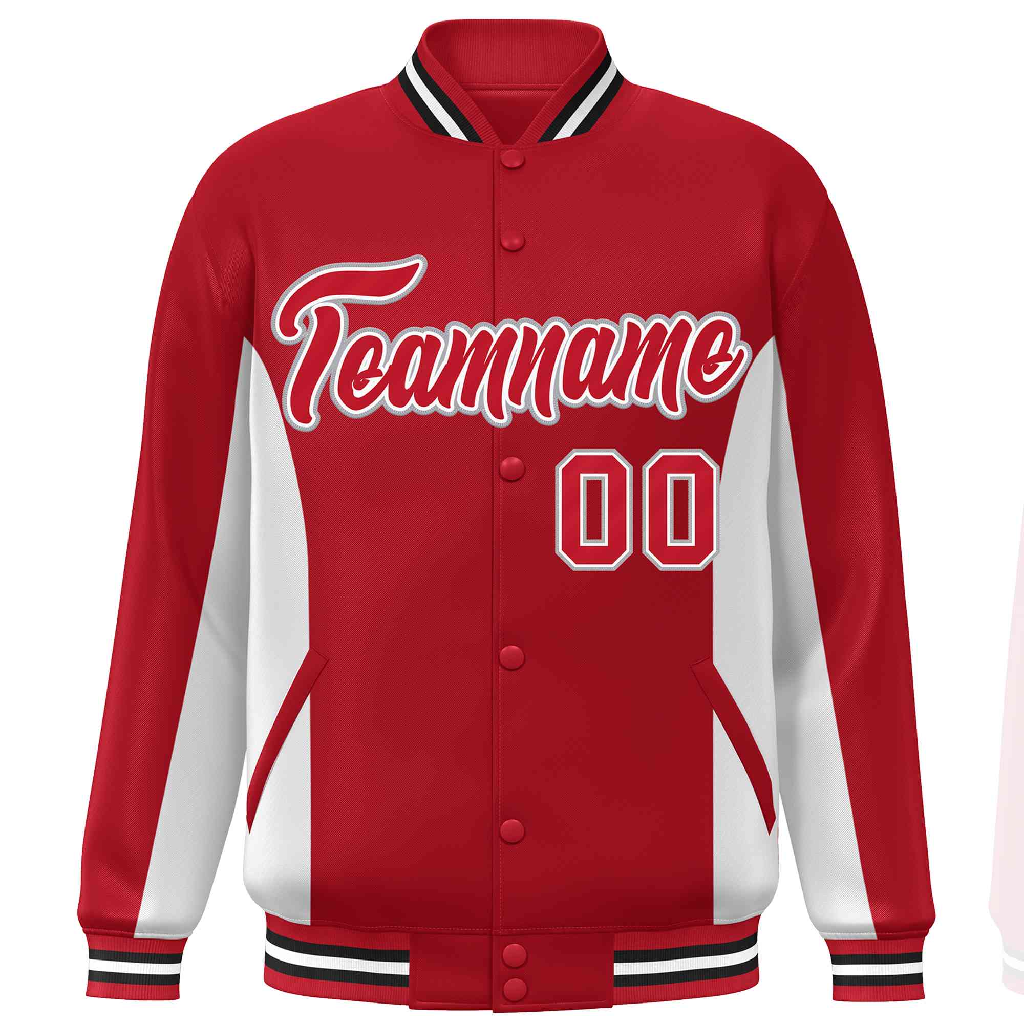 Custom Red White Varsity Full-Snap Color Block Letterman Baseball Jacket