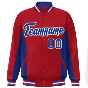 Custom Red Royal Varsity Full-Snap Color Block Letterman Baseball Jacket