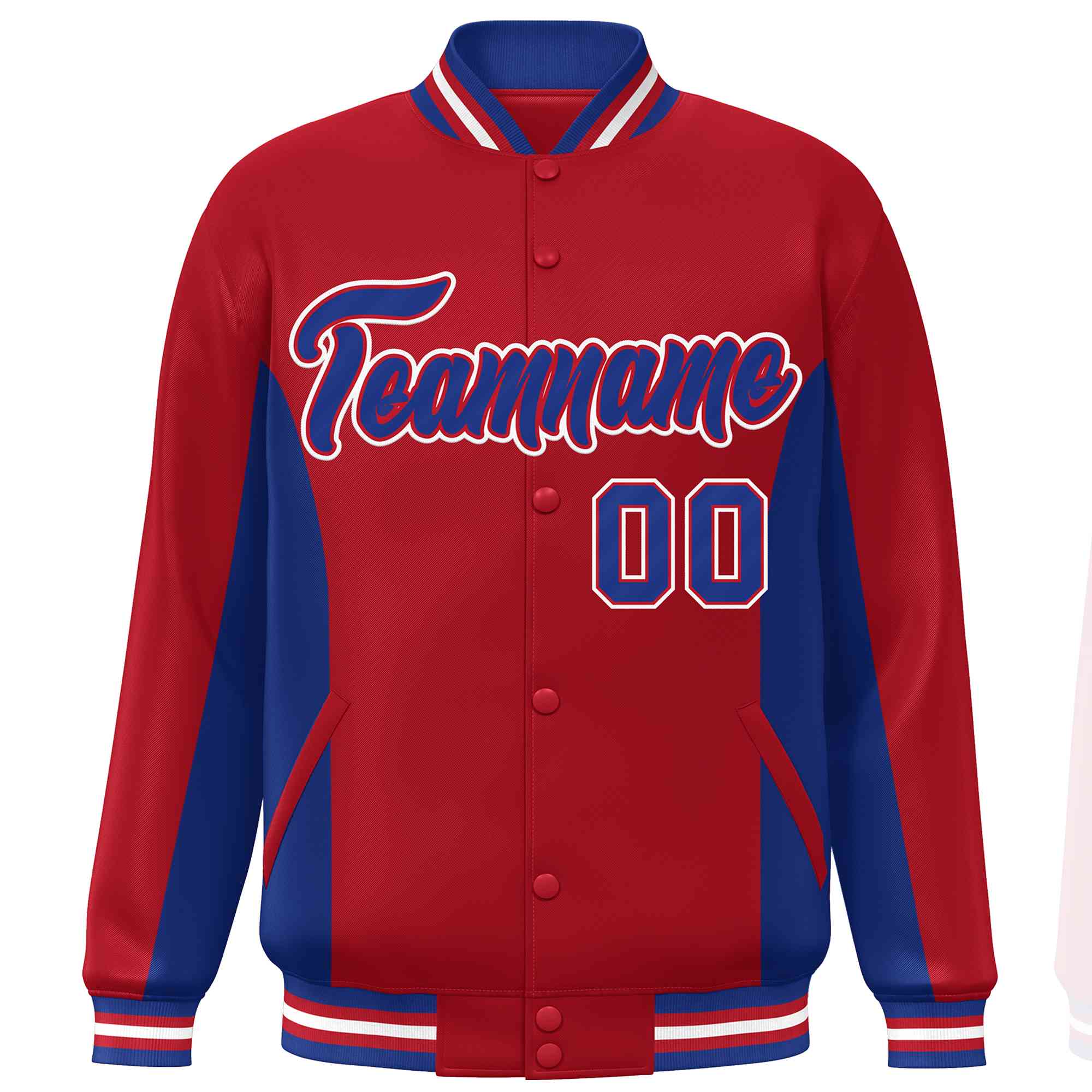 Custom Red Royal Varsity Full-Snap Color Block Letterman Baseball Jacket