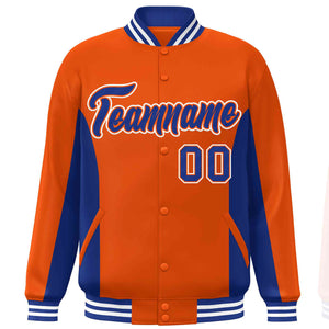 Custom Orange Royal Varsity Full-Snap Color Block Letterman Baseball Jacket