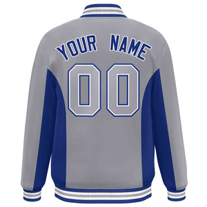 Custom Gray Royal Varsity Full-Snap Color Block Letterman Baseball Jacket