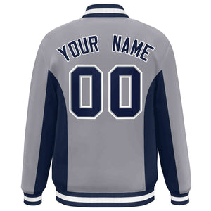 Custom Gray Navy Varsity Full-Snap Color Block Letterman Baseball Jacket