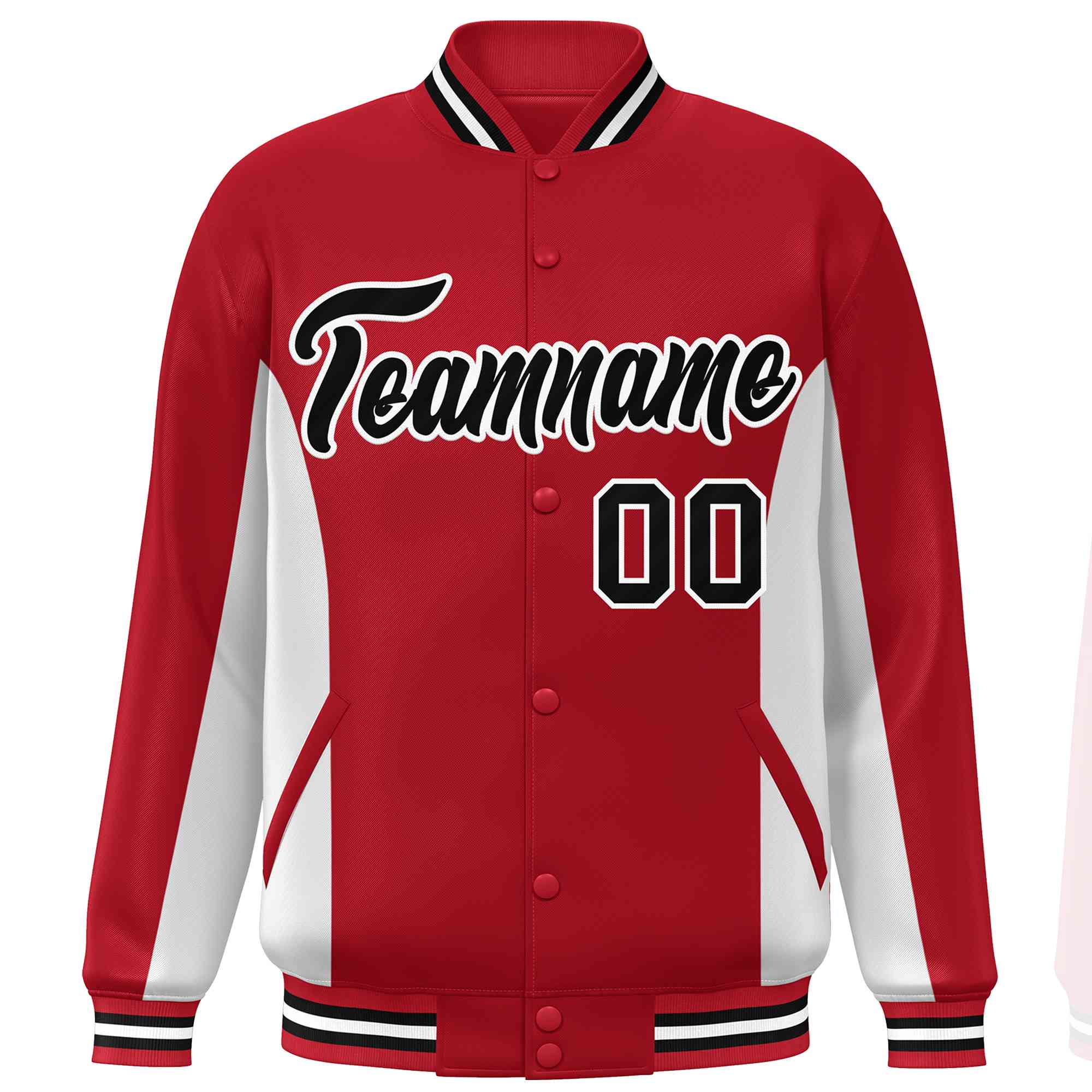 Custom Red White-Black Varsity Full-Snap Color Block Letterman Baseball Jacket