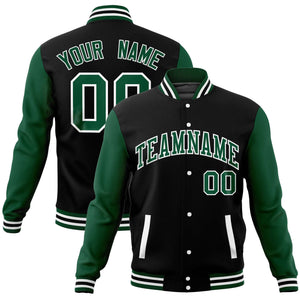 Custom Black Green Varsity Full-Snap Raglan Sleeves Letterman Baseball Jacket