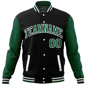 Custom Black Green Varsity Full-Snap Raglan Sleeves Letterman Baseball Jacket