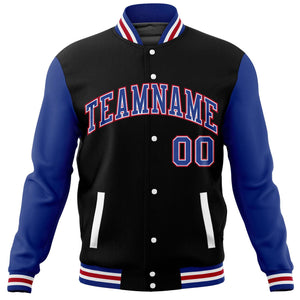 Custom Black Royal Varsity Full-Snap Raglan Sleeves Letterman Baseball Jacket