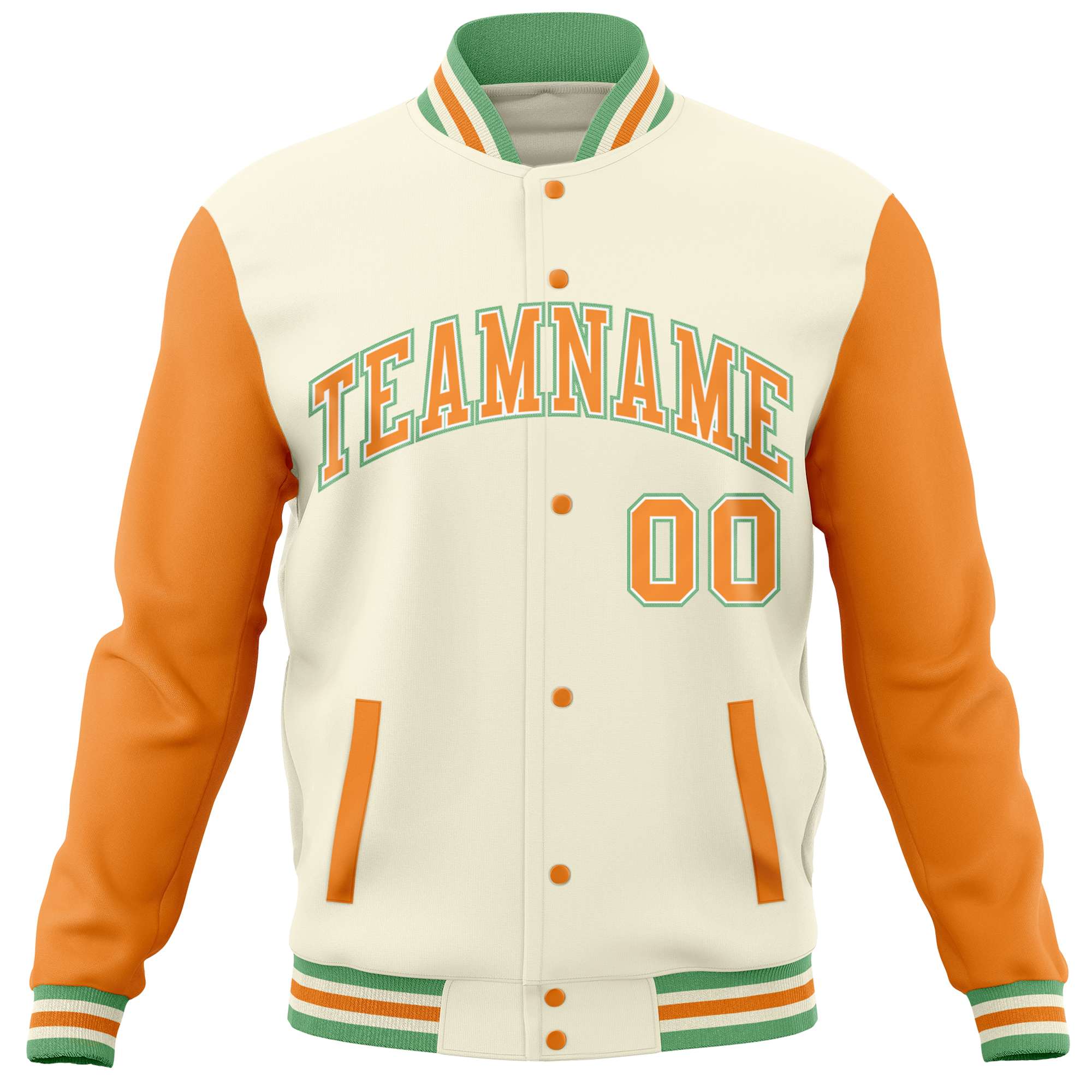 Custom Cream Orange Varsity Full-Snap Raglan Sleeves Letterman Baseball Jacket