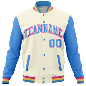 Custom Cream Powder Blue Varsity Full-Snap Raglan Sleeves Letterman Baseball Jacket