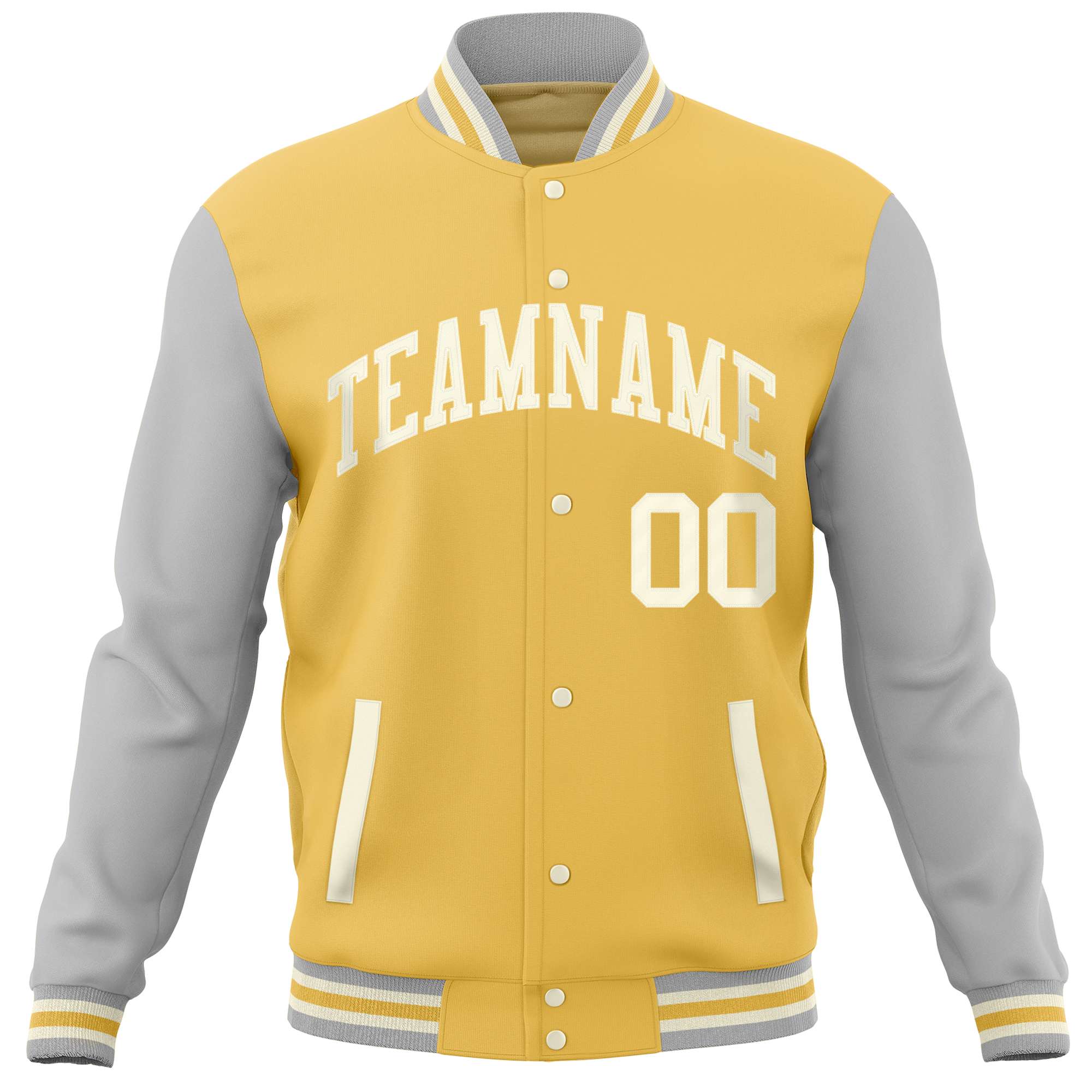 Custom Yellow Light Gray Varsity Full-Snap Raglan Sleeves Letterman Baseball Jacket