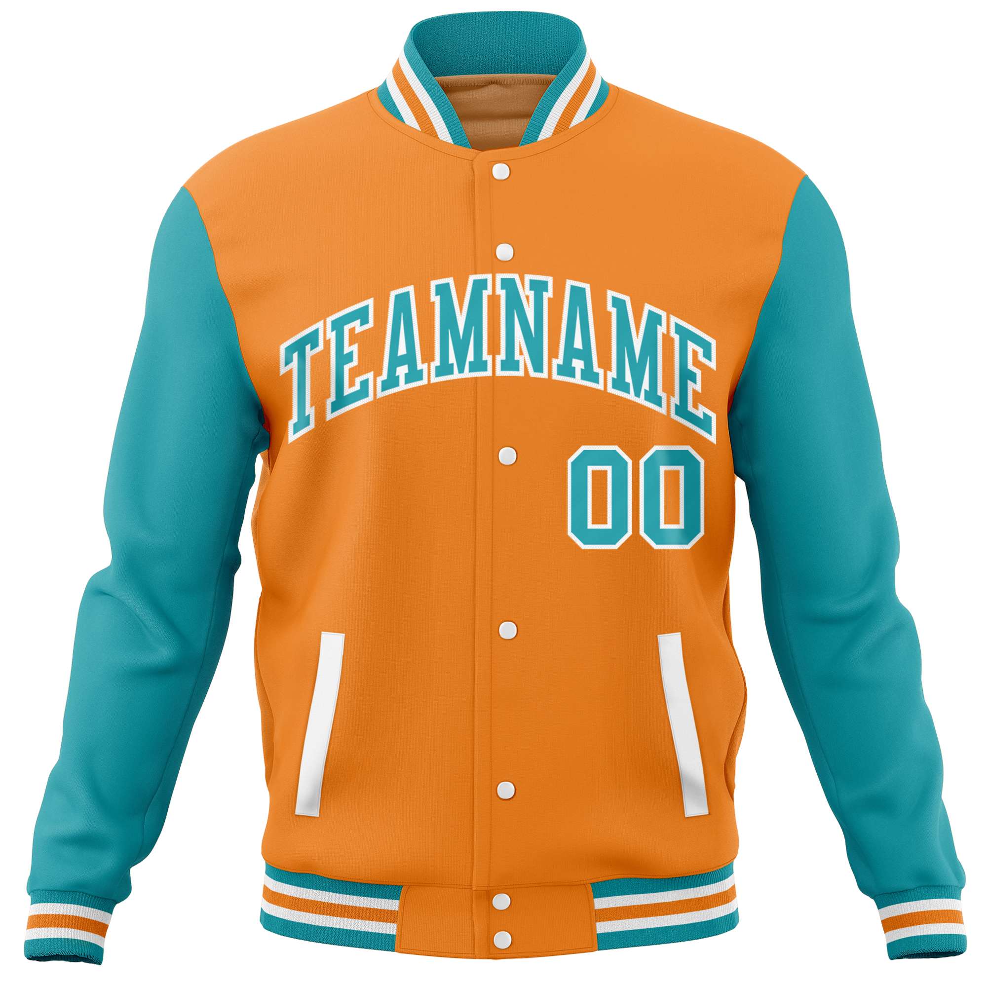 Custom Orange Aqua Varsity Full-Snap Raglan Sleeves Letterman Baseball Jacket