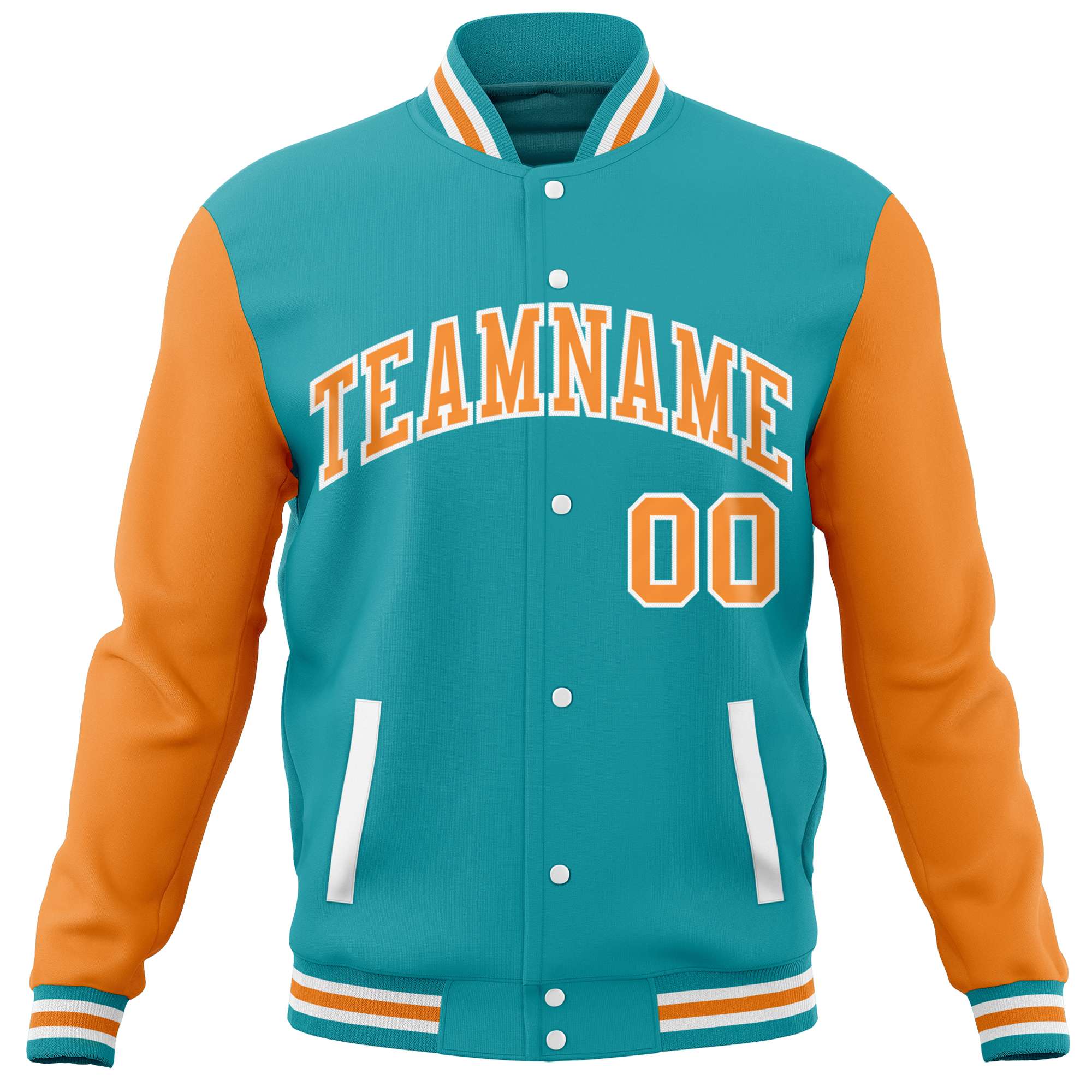 Custom Aqua Orange Varsity Full-Snap Raglan Sleeves Letterman Baseball Jacket