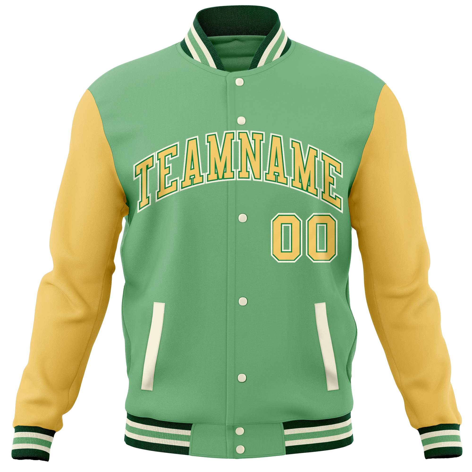 Custom Green Yellow Varsity Full-Snap Raglan Sleeves Letterman Baseball Jacket