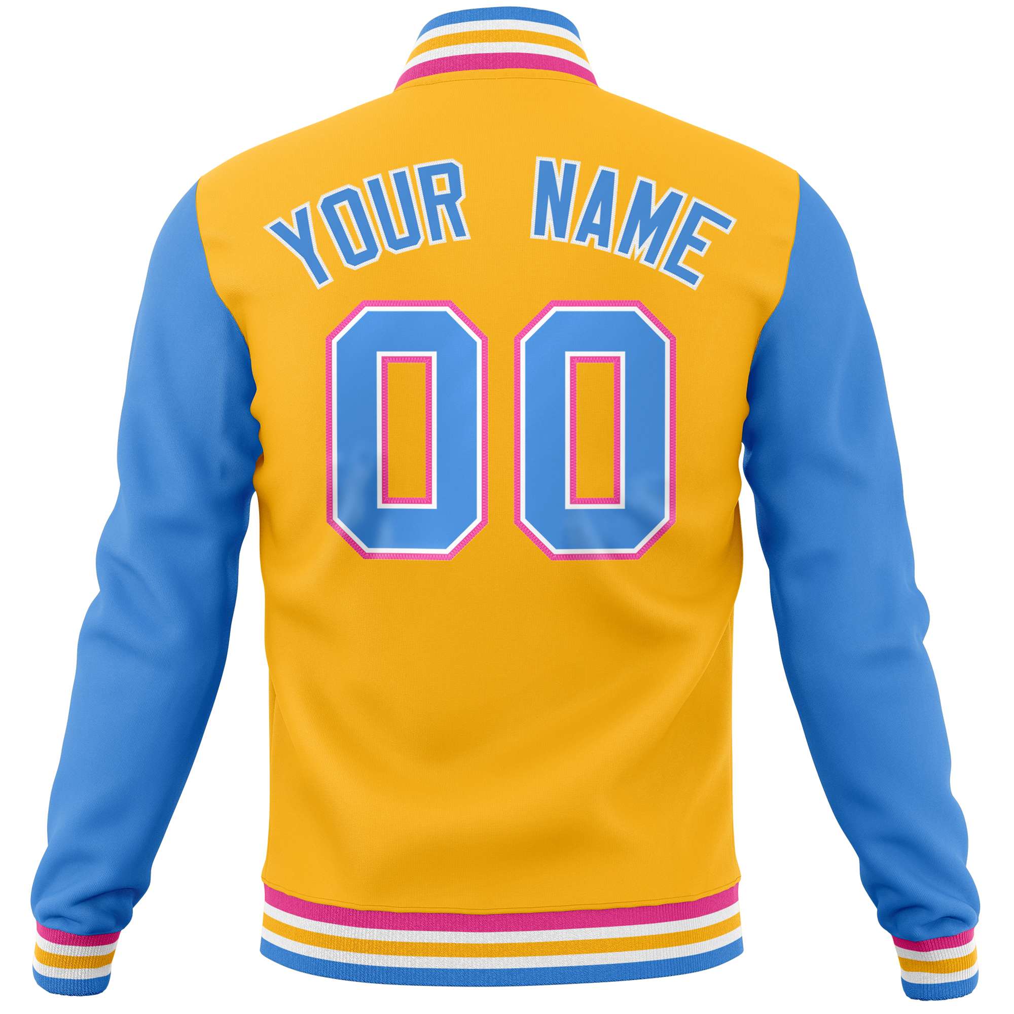 Custom Gold Powder Blue Varsity Full-Snap Raglan Sleeves Letterman Baseball Jacket