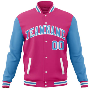 Custom Pink Powder Blue Varsity Full-Snap Raglan Sleeves Letterman Baseball Jacket