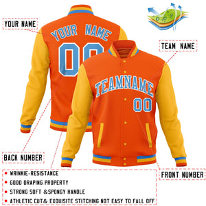 Custom Orange Gold Varsity Full-Snap Raglan Sleeves Letterman Baseball Jacket