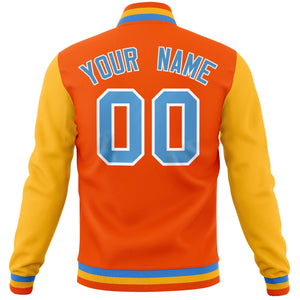 Custom Orange Gold Varsity Full-Snap Raglan Sleeves Letterman Baseball Jacket