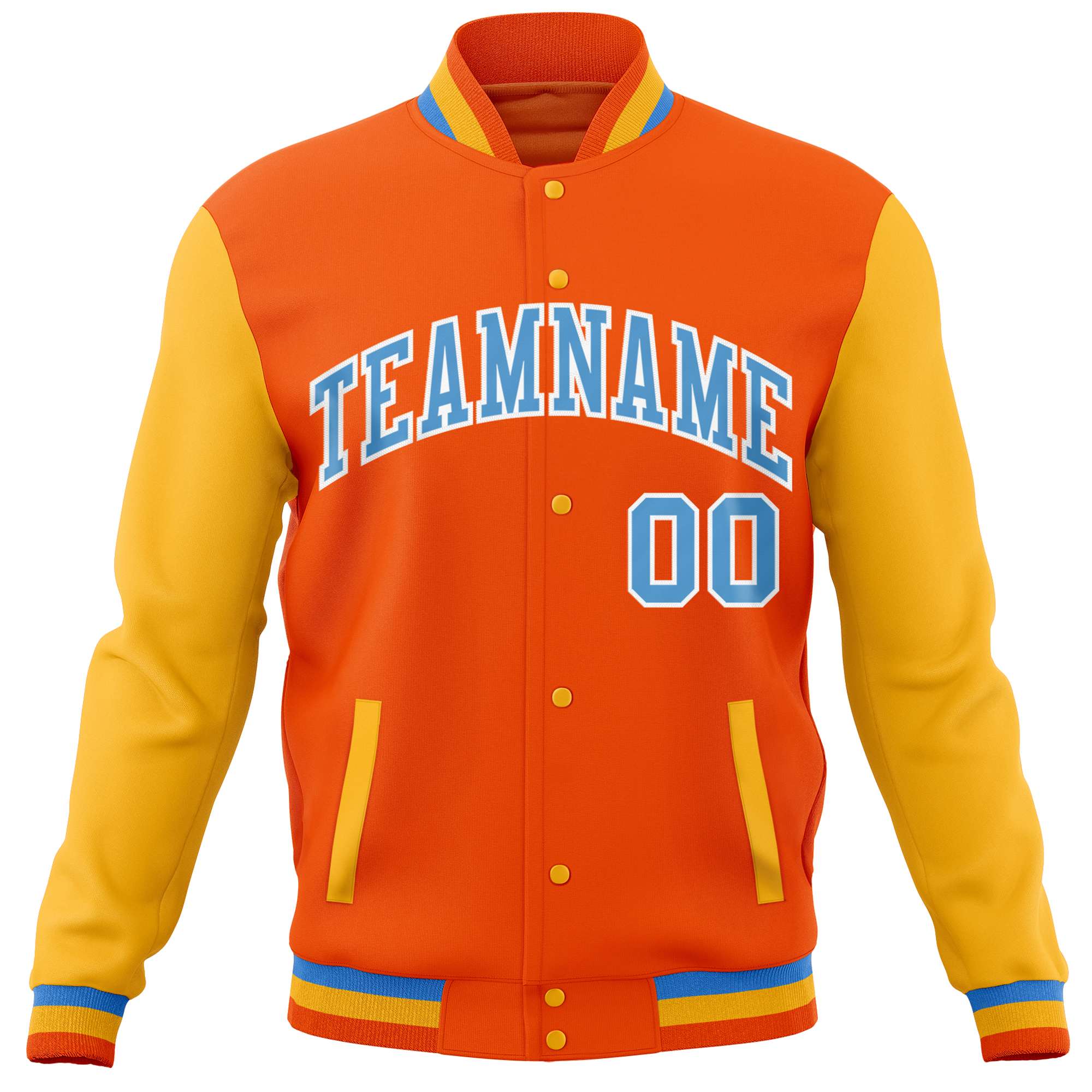 Custom Orange Gold Varsity Full-Snap Raglan Sleeves Letterman Baseball Jacket